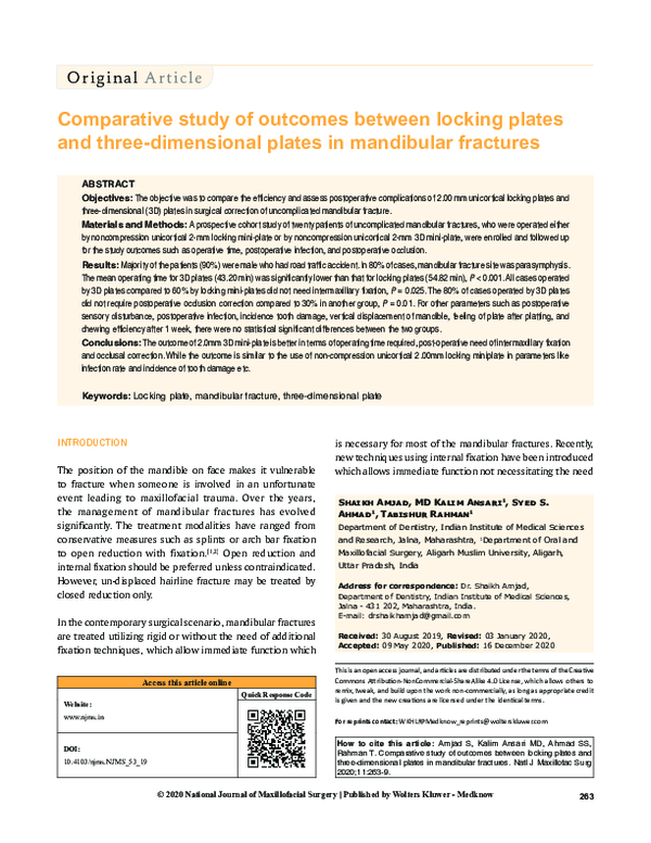 (PDF) Comparative study of outcomes between locking plates and three ...