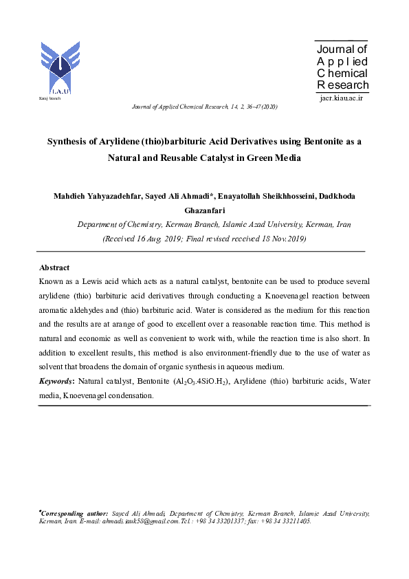 (PDF) Synthesis of Arylidene (thio)barbituric Acid Derivatives using ...