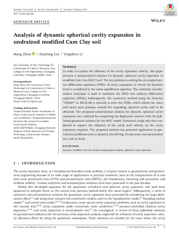 (PDF) Analysis of dynamic spherical cavity expansion in undrained ...