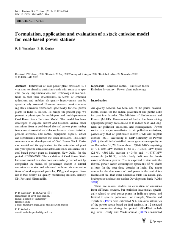 (PDF) Formulation, application and evaluation of a stack emission model ...