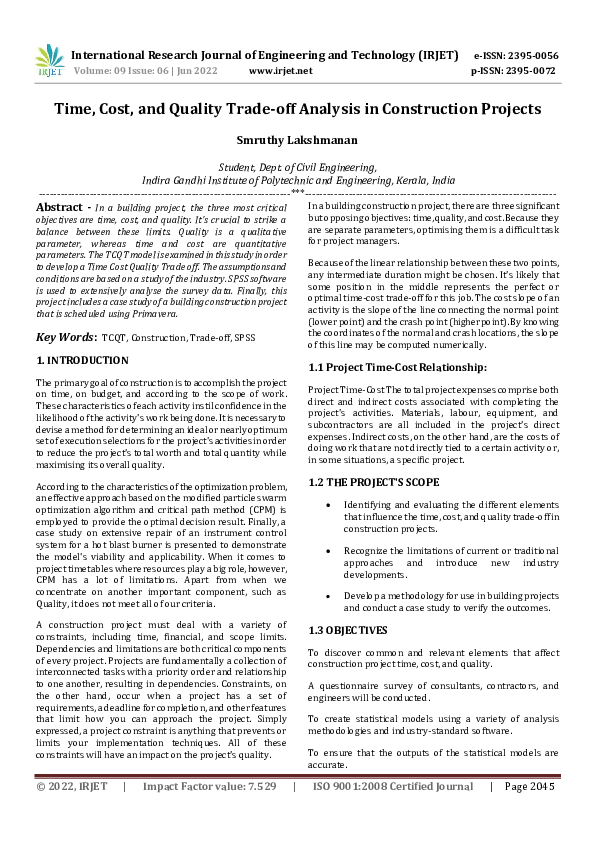 (PDF) Time, Cost, and Quality Tradeoff Analysis in Construction