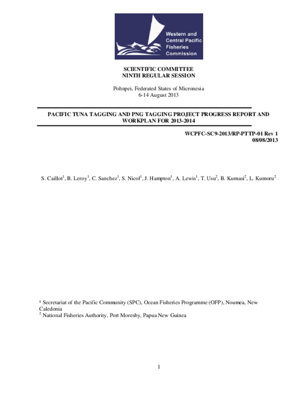 (PDF) Pacific Tuna Tagging and PNG Tagging Project Progress report and ...
