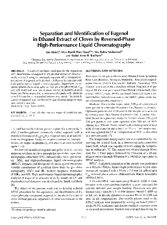 (PDF) Separation and identification of eugenol in ethanol extract of