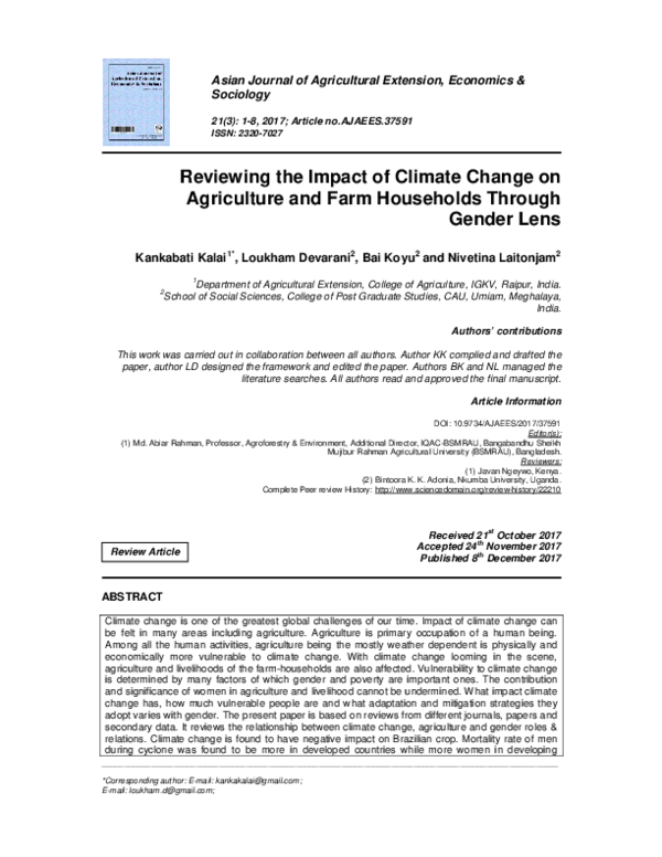 (PDF) Reviewing the Impact of Climate Change on Agriculture and Farm ...