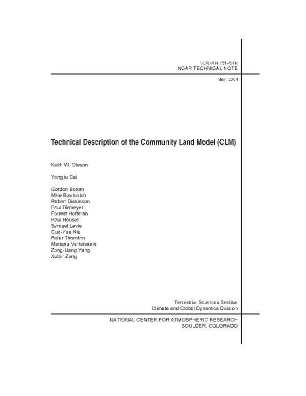 (PDF) Technical Description of the Community Land Model (CLM)