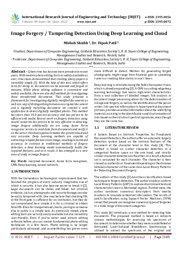 (PDF) Image Forgery / Tampering Detection Using Deep Learning and Cloud
