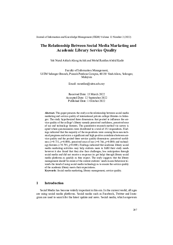 (PDF) The Relationship Between Social Media Marketing and Academic ...