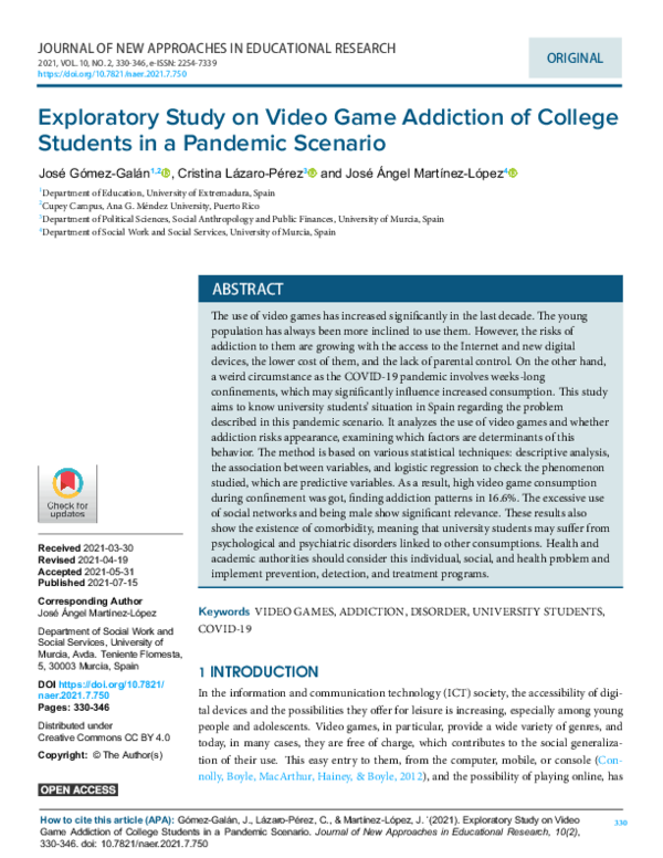(PDF) Exploratory Study on Video Game Addiction of College Students in