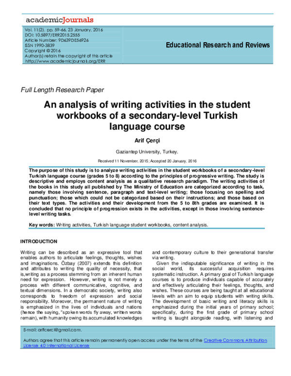 (PDF) An analysis of writing activities in the student workbooks of a ...