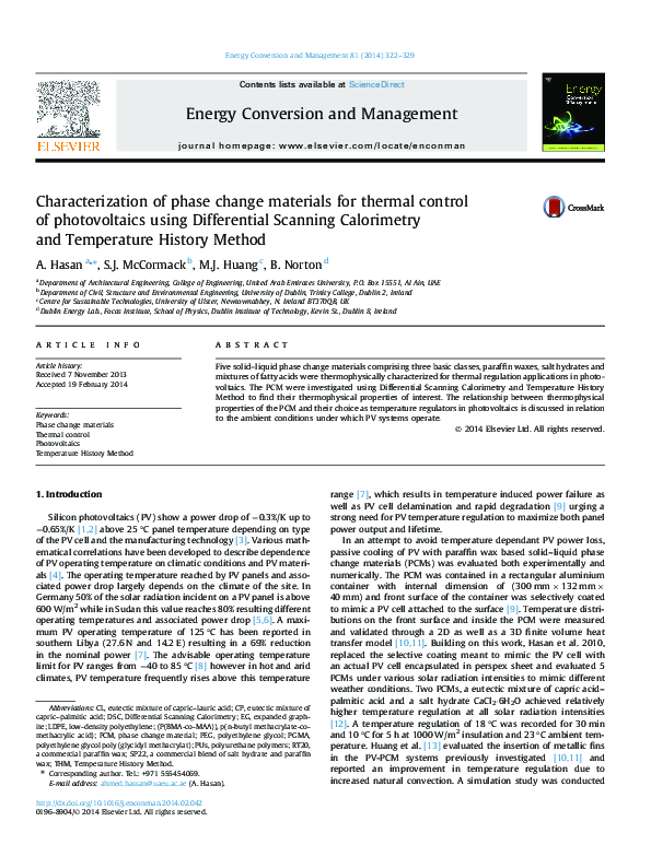 (PDF) Characterization of phase change materials for thermal control of ...