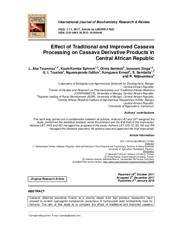 (PDF) Effect of Traditional and Improved Cassava Processing on Cassava ...