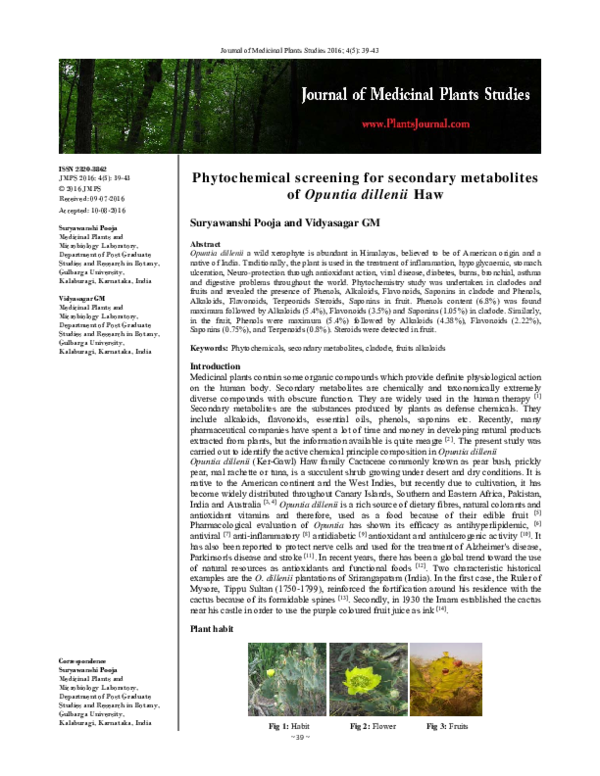 (PDF) Phytochemical screening for secondary metabolites of Opuntia ...