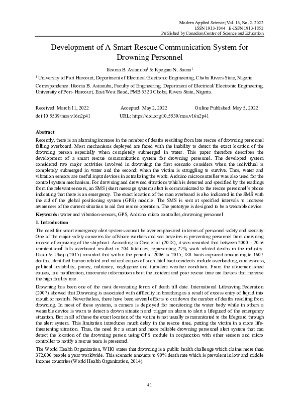 (PDF) Development of A Smart Rescue Communication System for Drowning ...
