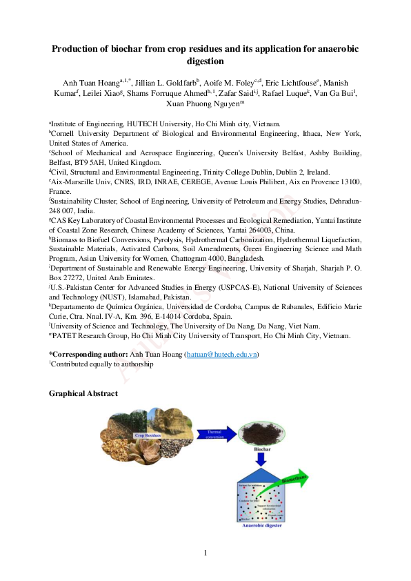 (PDF) Production of biochar from crop residues and its application for ...