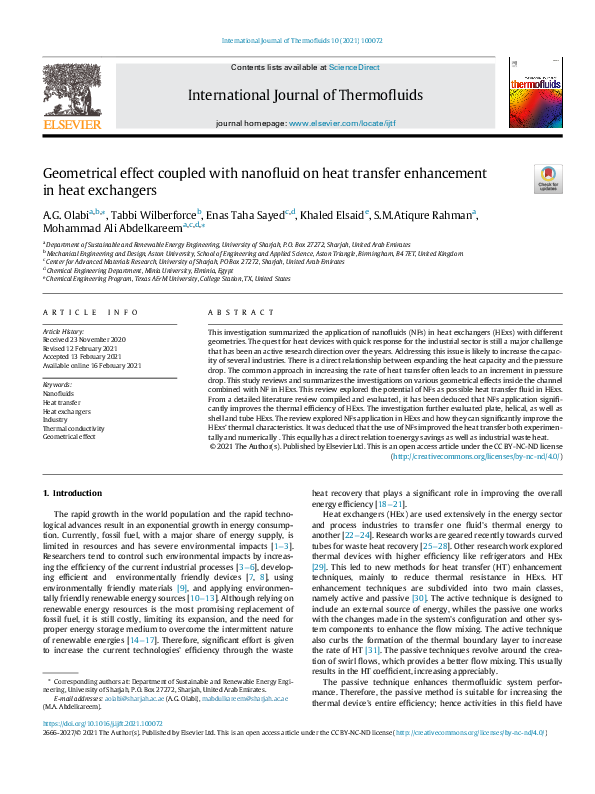(PDF) Geometrical effect coupled with nanofluid on heat transfer ...