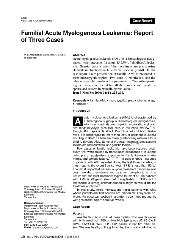 (PDF) Familial Acute Myelogenous Leukemia: Report of Three Cases