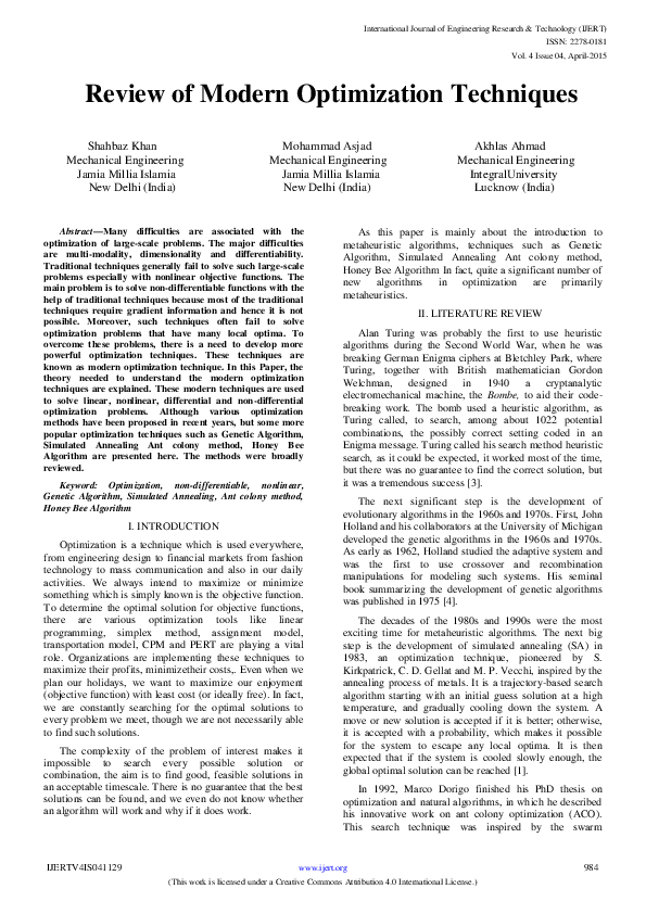 (PDF) Review of Modern Optimization Techniques