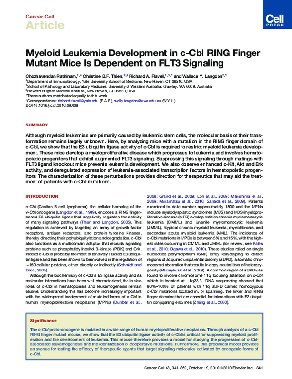(PDF) Myeloid Leukemia Development in c-Cbl RING Finger Mutant Mice Is ...