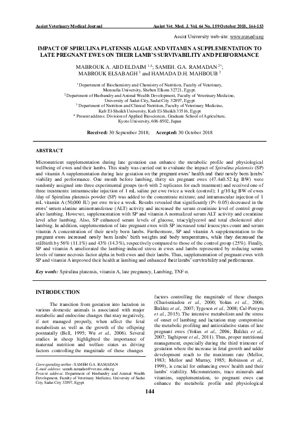 (PDF) Impact of Spirulina Platensis Algae and Vitamin a Supplementation ...
