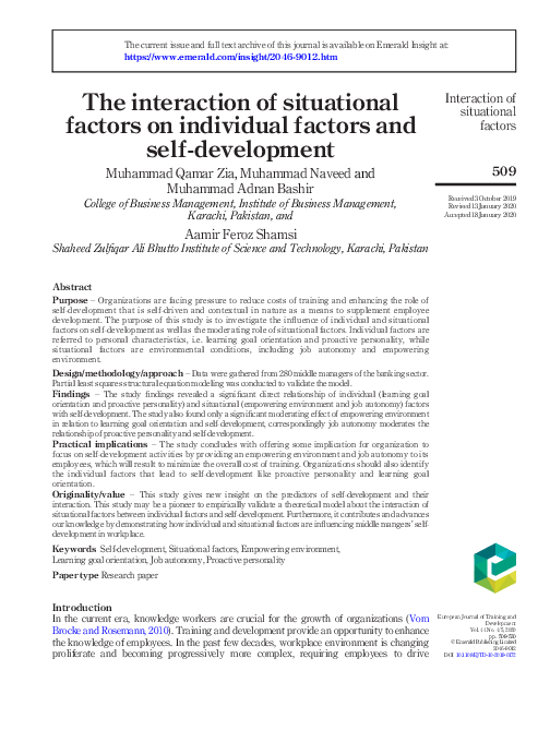 (PDF) The interaction of situational factors on individual factors and ...