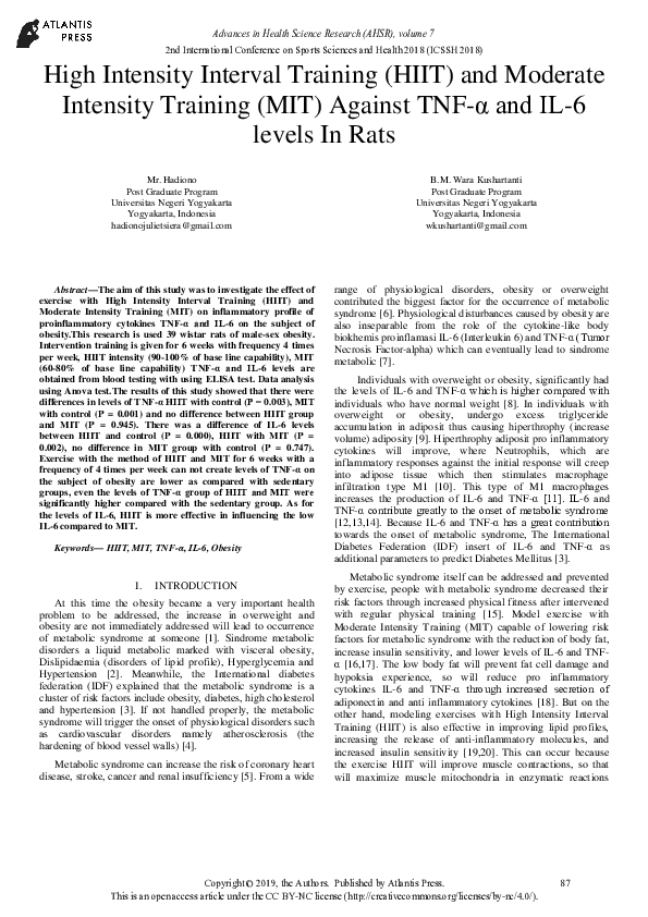 High Intensity Interval Training (HIIT) and Moderate Intensity Training ...