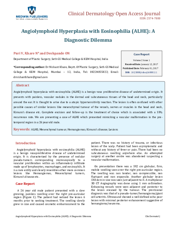 (PDF) Angiolymphoid Hyperplasia with Eosinophilia (ALHE): A Diagnostic ...