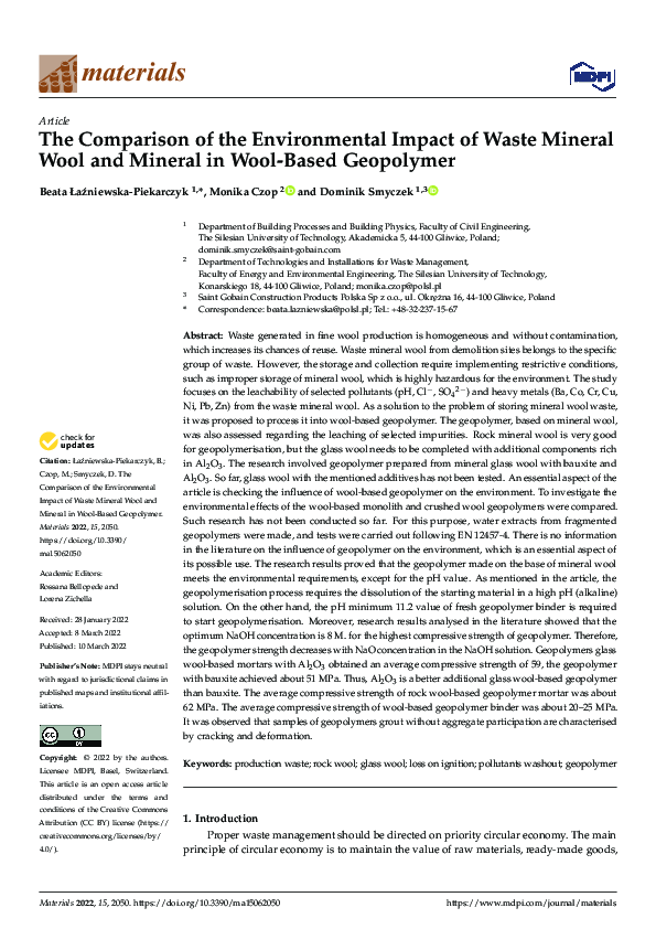 (PDF) The Comparison of the Environmental Impact of Waste Mineral Wool ...