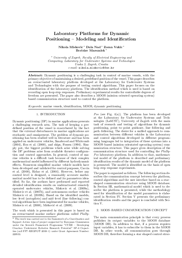 (PDF) Laboratory Platforms for Dynamic Positioning - Modeling and ...
