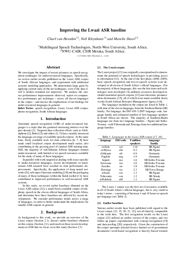 (PDF) Improving the Lwazi ASR Baseline