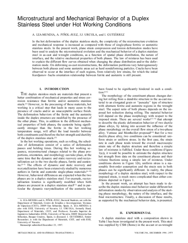 (PDF) Microstructural and mechanical behavior of a duplex stainless ...