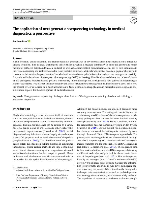 (PDF) The application of next generation sequencing technology in ...