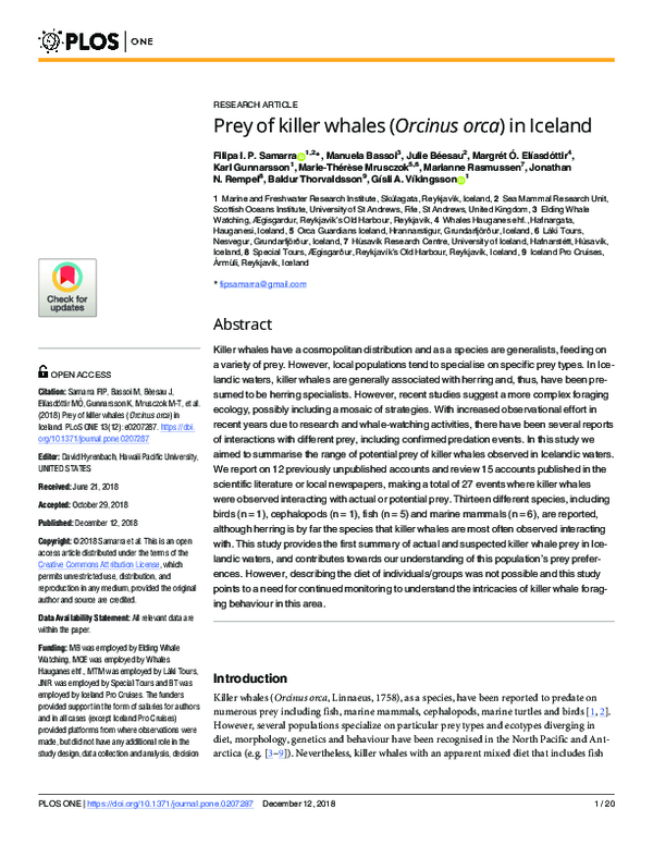 (PDF) Prey of killer whales (Orcinus orca) in Iceland