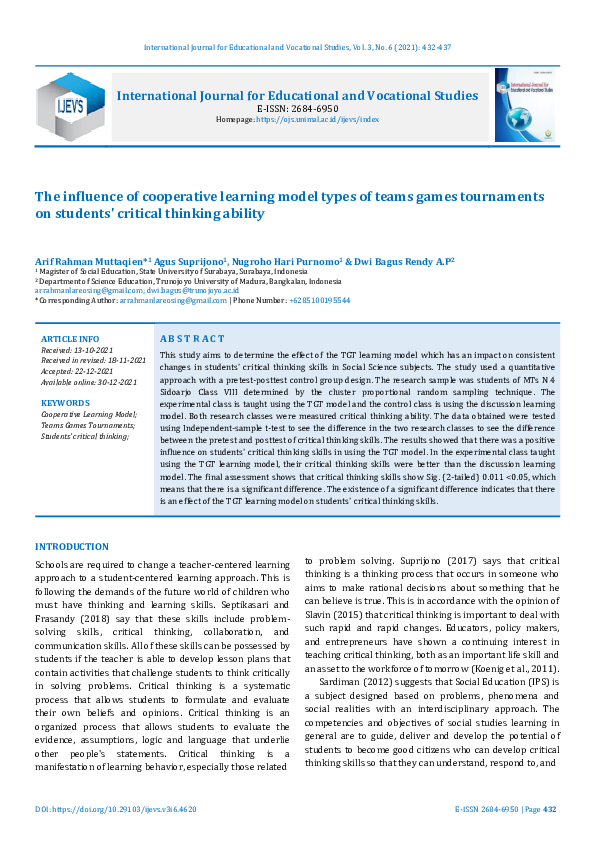 (PDF) The influence of cooperative learning model types of teams games ...