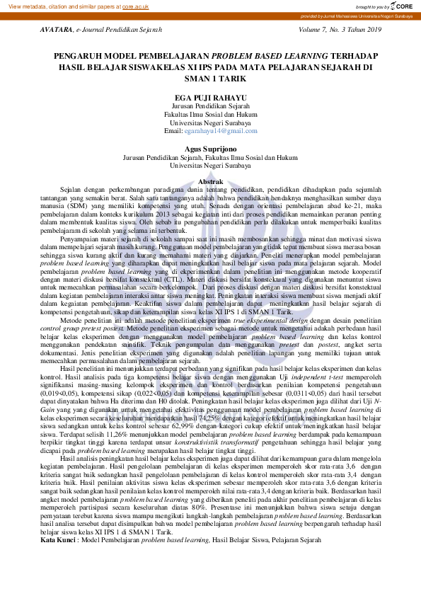 (PDF) Pengaruh Model Pembelajaran Problem Based Learning Terhadap Hasil ...