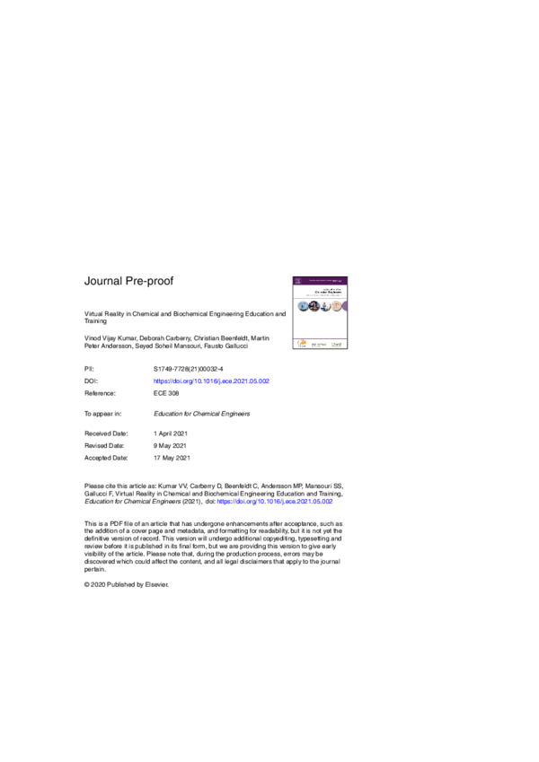 (PDF) Virtual reality in chemical and biochemical engineering education ...