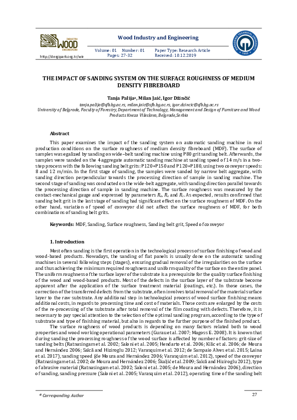 (PDF) The Impact of Sanding System on the Surface Roughness of Medium