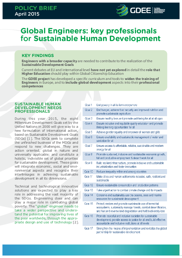 (PDF) Global engineers: key professionals for sustainable human development
