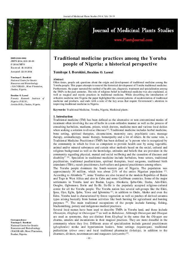 (PDF) Traditional medicine practices among the Yoruba people of Nigeria ...