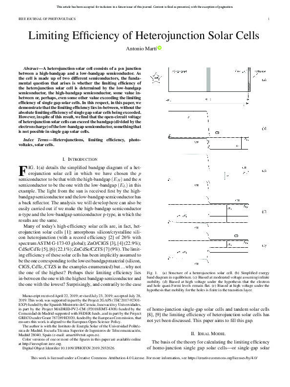 (PDF) Limiting Efficiency of Heterojunction Solar Cells