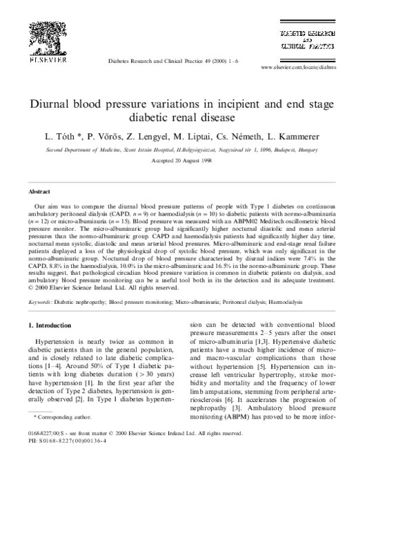 (PDF) Diurnal blood pressure variations in incipient and end stage ...