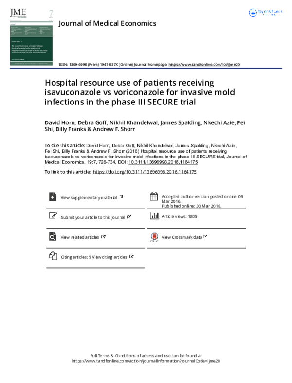 (PDF) Hospital resource use of patients receiving isavuconazole versus ...