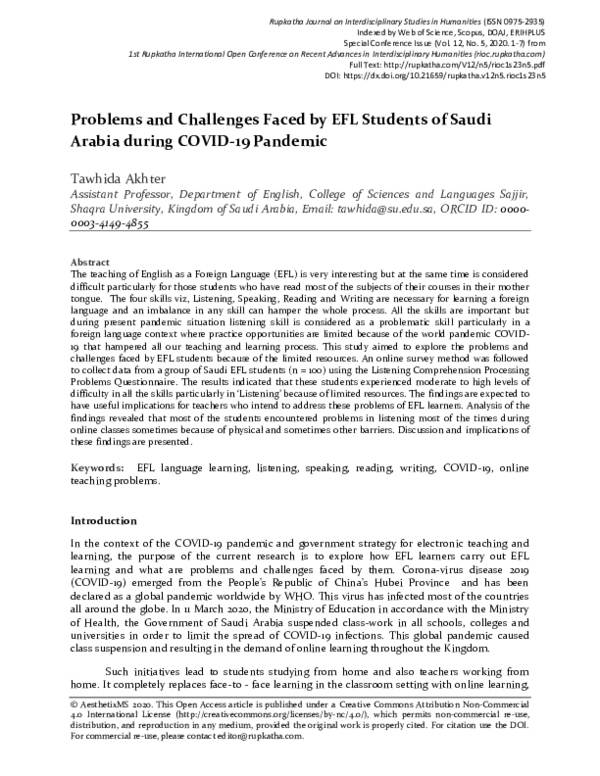 (PDF) Problems and Challenges Faced by EFL Students of Saudi Arabia ...