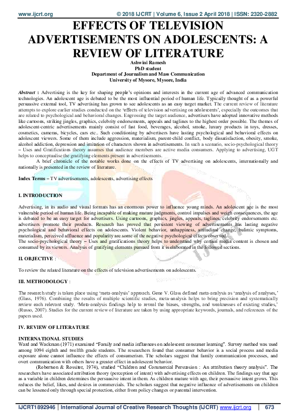 (PDF) Effects of Television Advertisements on Adolescents: A Review of ...