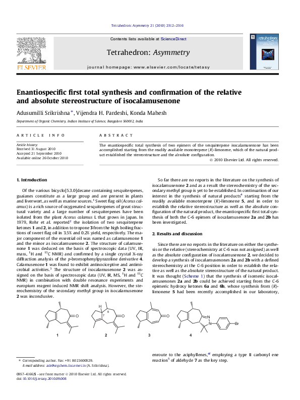 (PDF) Enantiospecific first total synthesis and confirmation of the ...