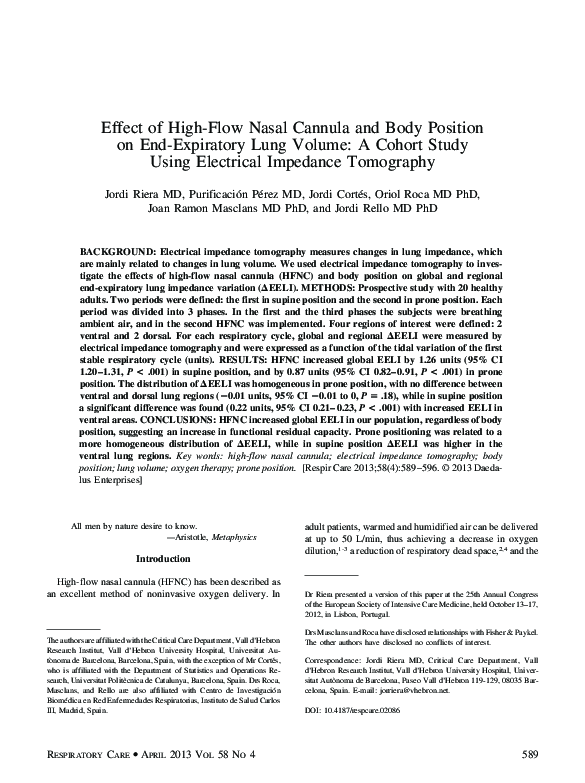 (PDF) Effect of High-Flow Nasal Cannula and Body Position on End ...
