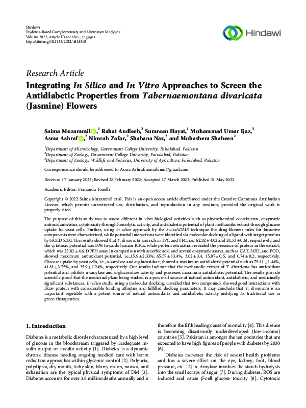 (PDF) Integrating In Silico and In Vitro Approaches to Screen the ...