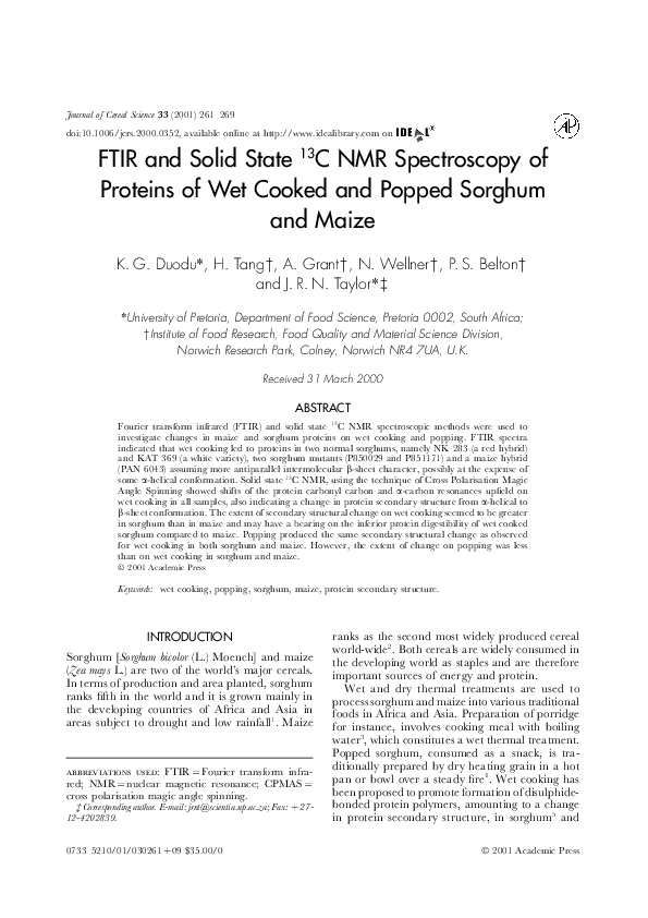 (PDF) FTIR and Solid State13C NMR Spectroscopy of Proteins of Wet ...