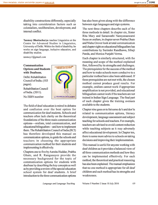 (PDF) Communication options and students with deafness