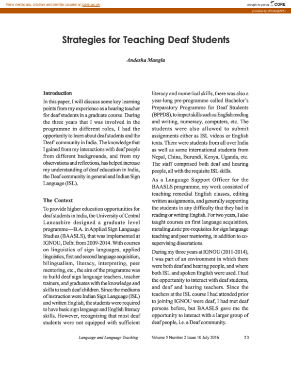(PDF) Strategies for teaching deaf students