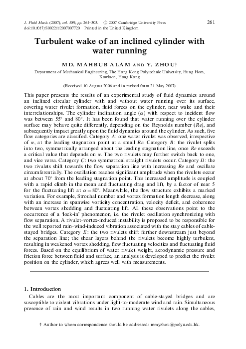 (PDF) Turbulent wake of an inclined cylinder with water running